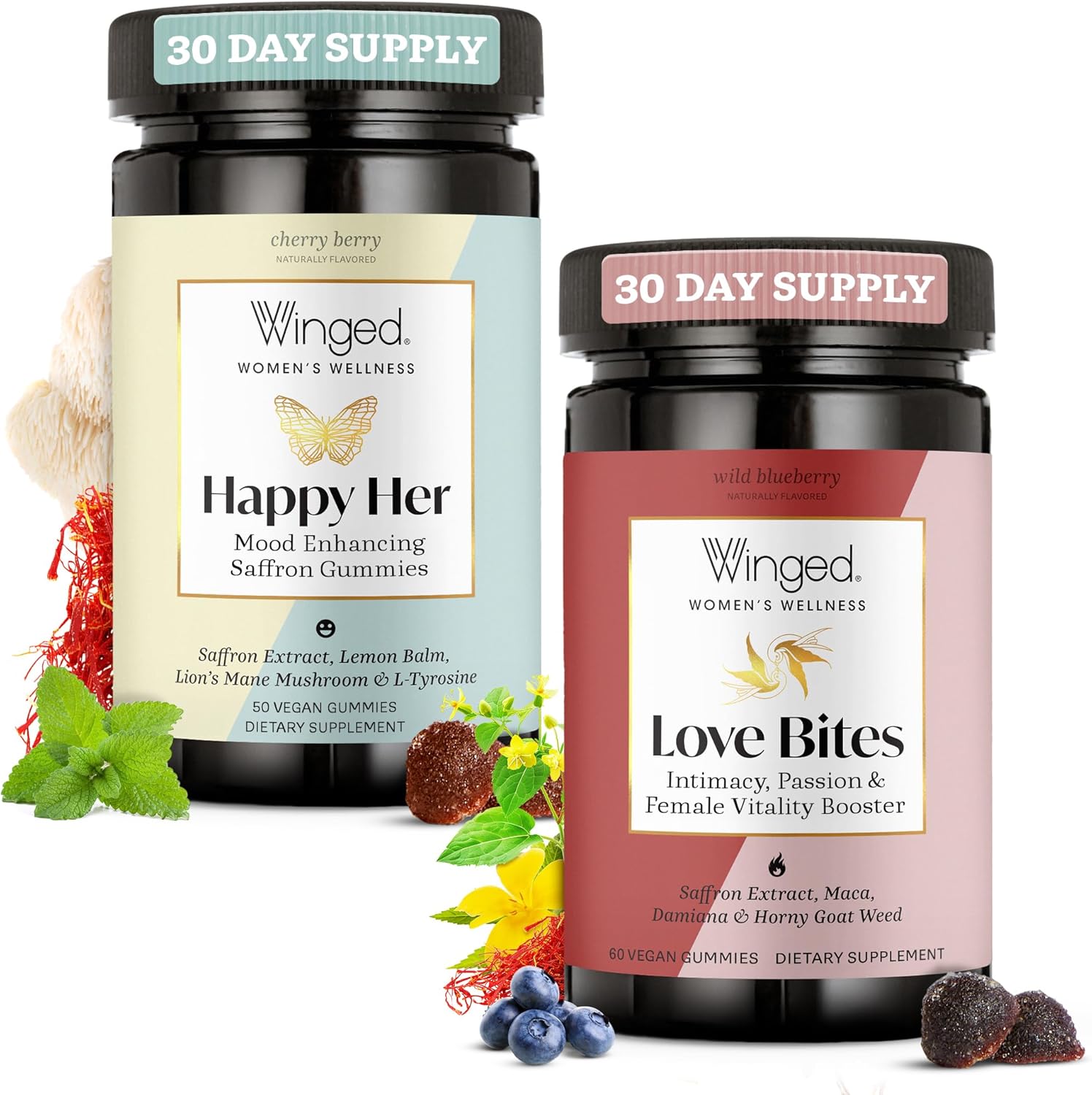 Winged Wellness Love Bites &amp; Happy Her Supplement Bundle for Women