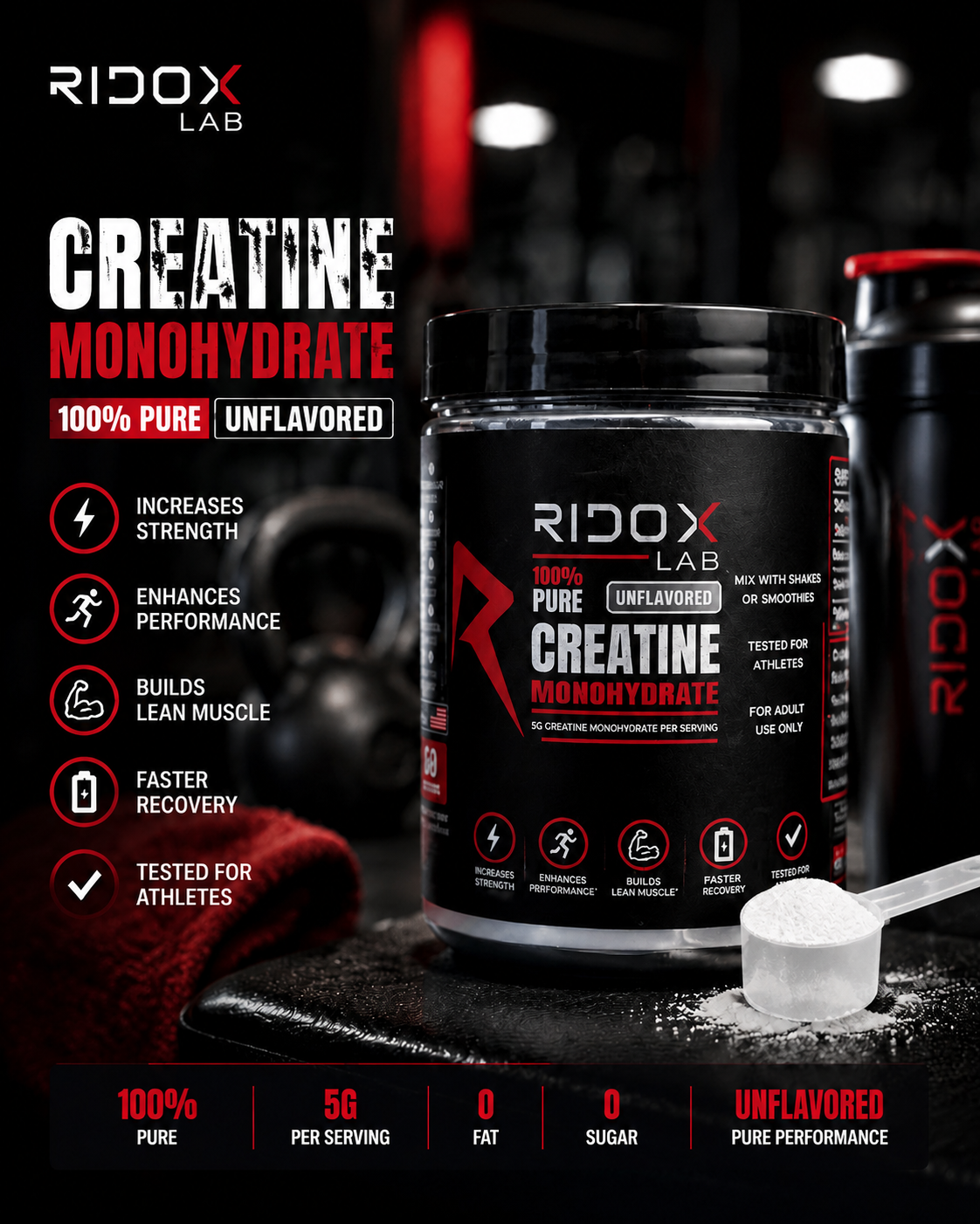 RIDOX LAB Creatine Monohydrate – Pure Performance Fuel